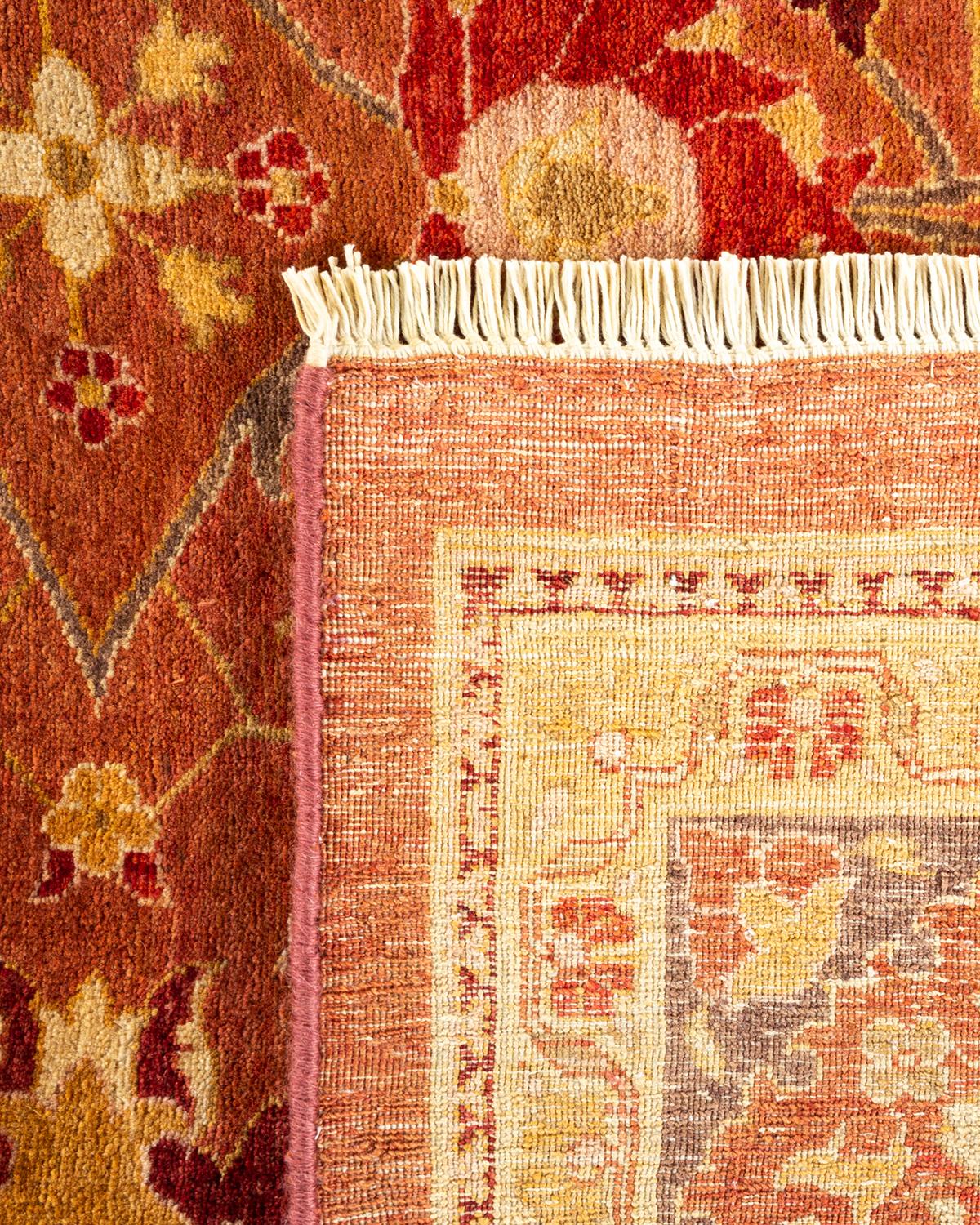 Hand-Knotted One-of-a-Kind Hand Made Traditional Mogul Pink Area Rug For Sale
