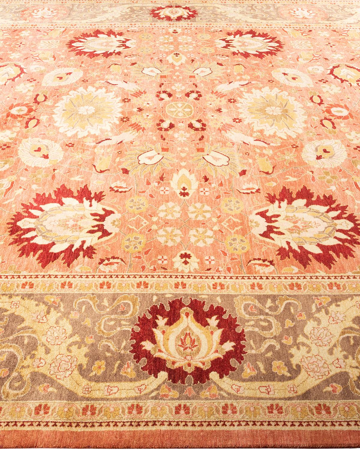 One-of-a-kind Hand Made Traditional Mogul Pink Area Rug In New Condition For Sale In Norwalk, CT