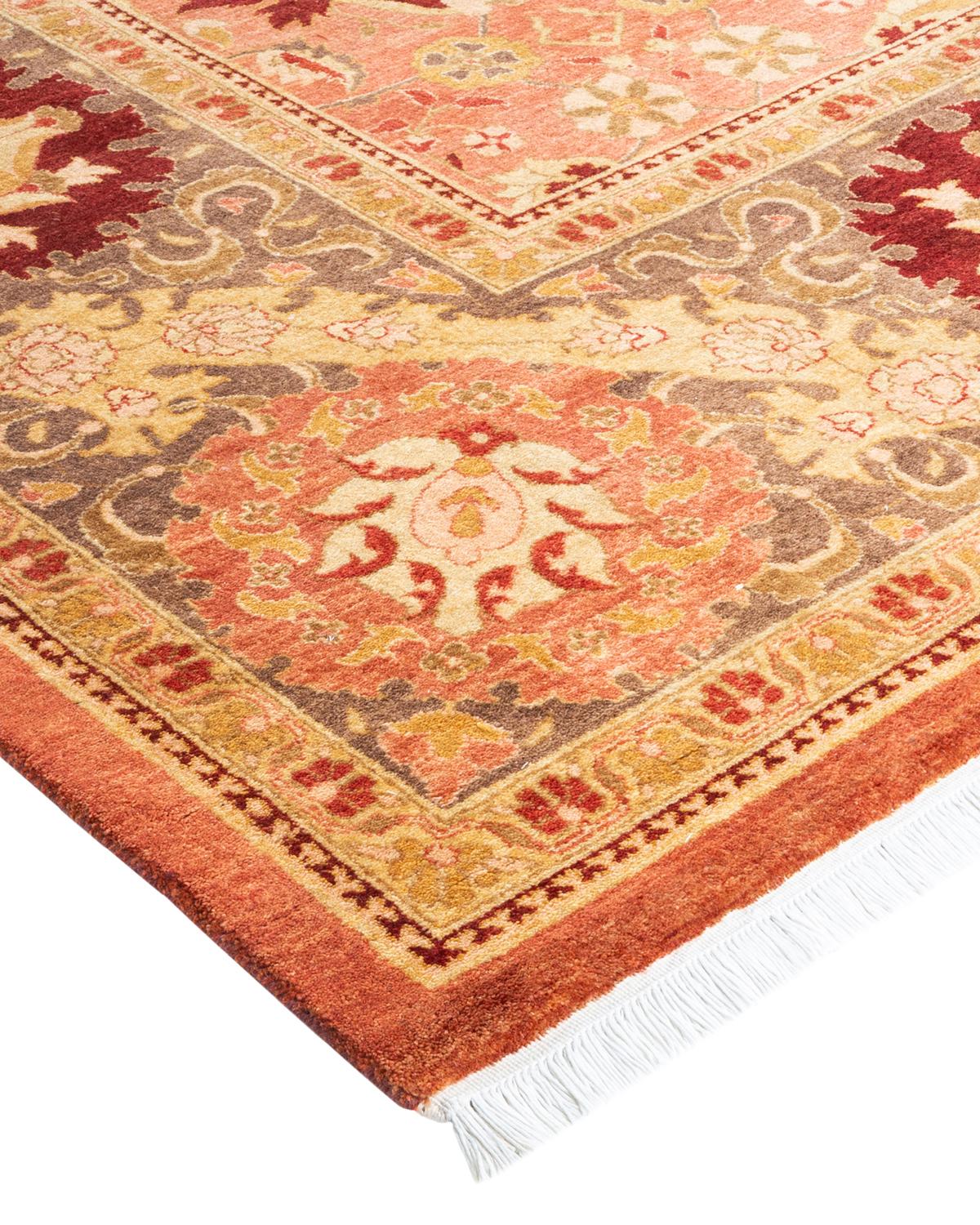 Wool One-of-a-kind Hand Made Traditional Mogul Pink Area Rug For Sale