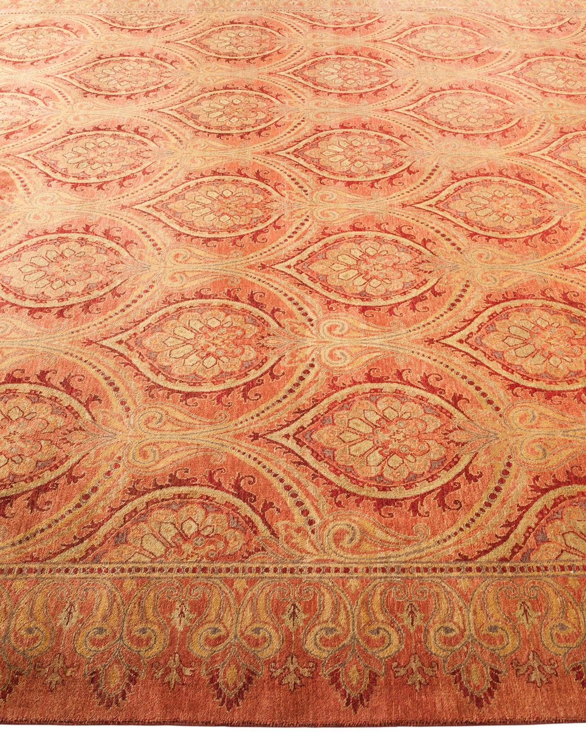 One-Of-A-Kind Hand Made Traditional Mogul Pink Area Rug In New Condition For Sale In Norwalk, CT