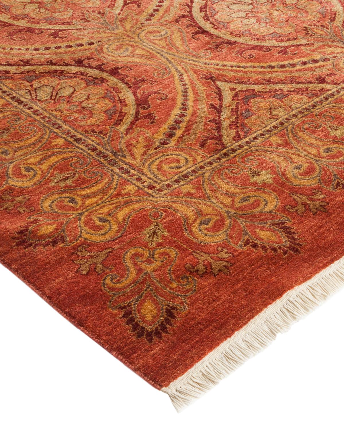 Einzigartiger handgefertigter traditioneller Mogul-Teppich in Rosa (Wolle) im Angebot