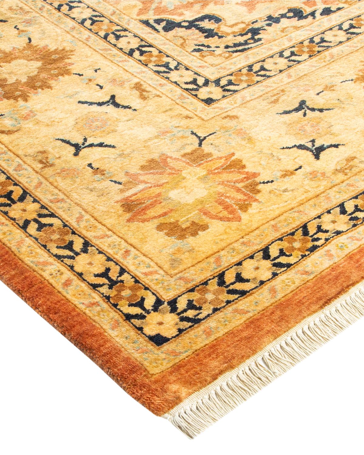 Laine Tapis de sol traditionnel Mogul rose, unique en son genre, fait à la main en vente