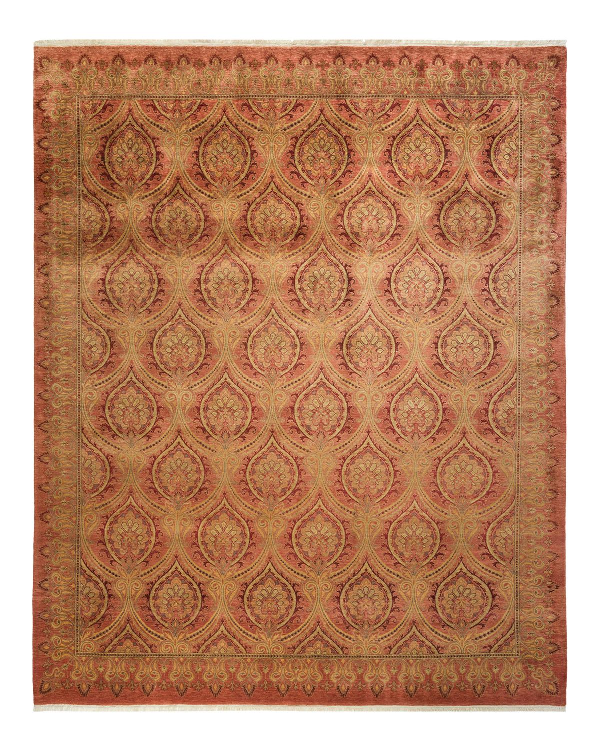Einzigartiger handgefertigter traditioneller Mogul-Teppich in Rosa im Angebot 1