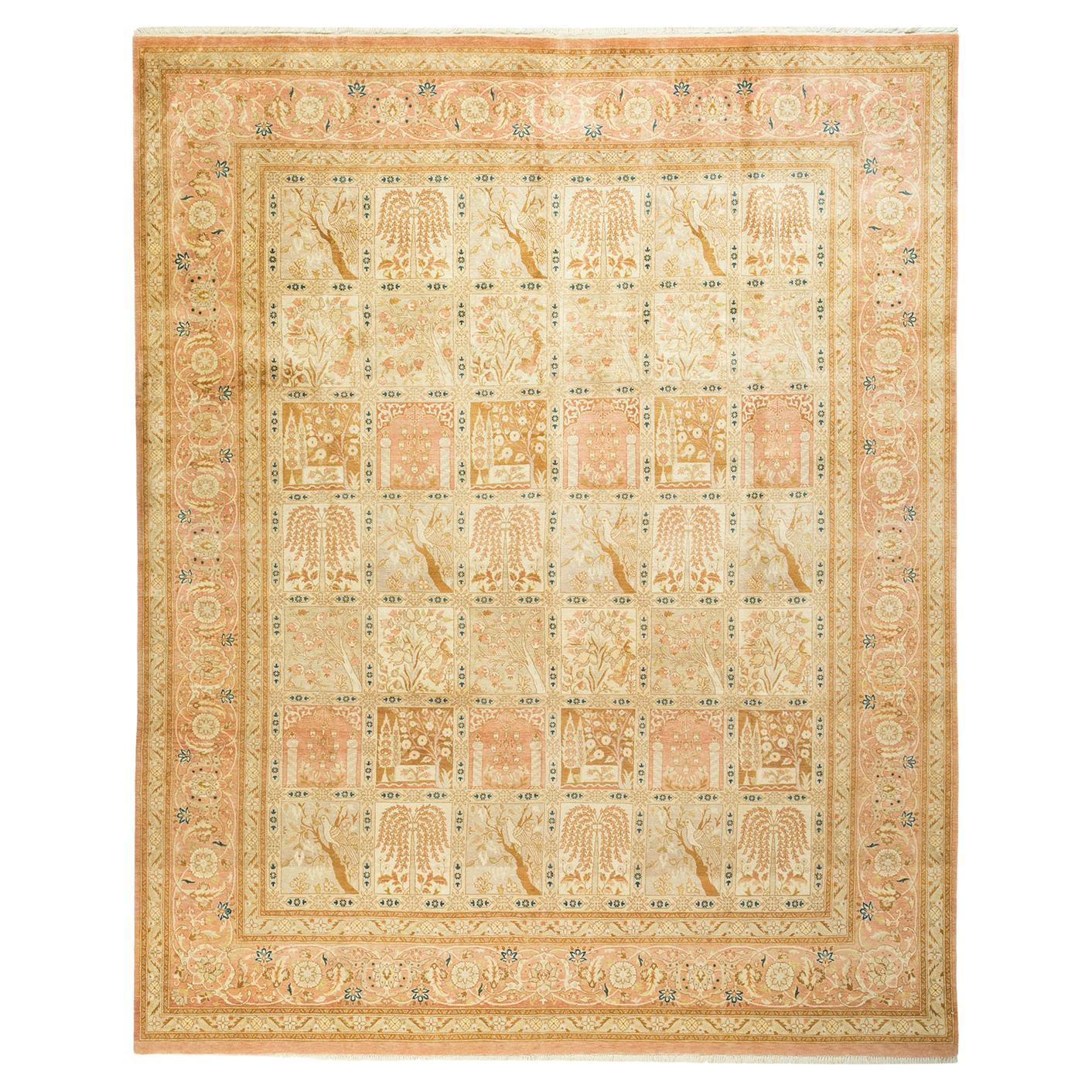 One-Of-A-Kind Hand Made Traditional Mogul Pink Area Rug For Sale