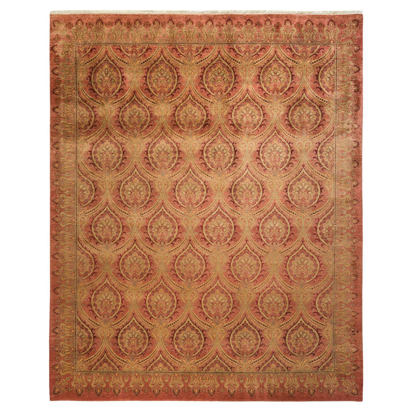 Einzigartiger handgefertigter traditioneller Mogul-Teppich in Rosa
