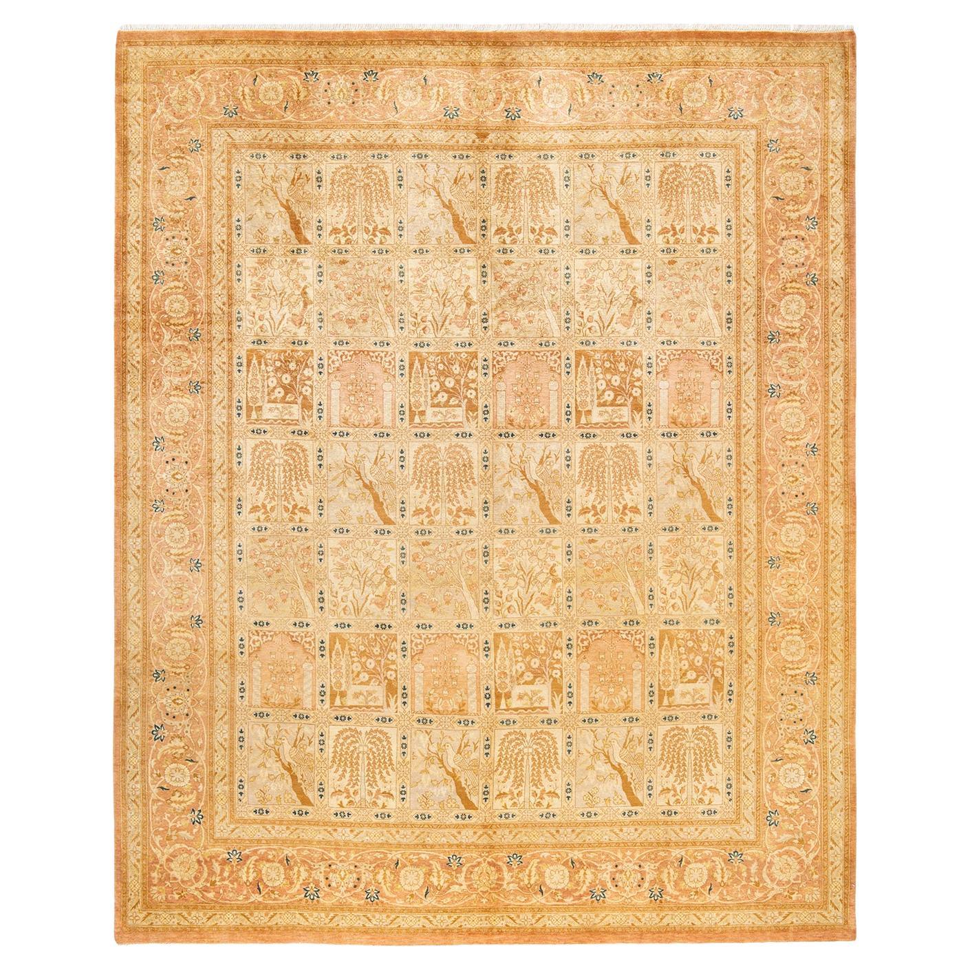 Tapis Mogul traditionnel rose unique fait à la main, unique en son genre