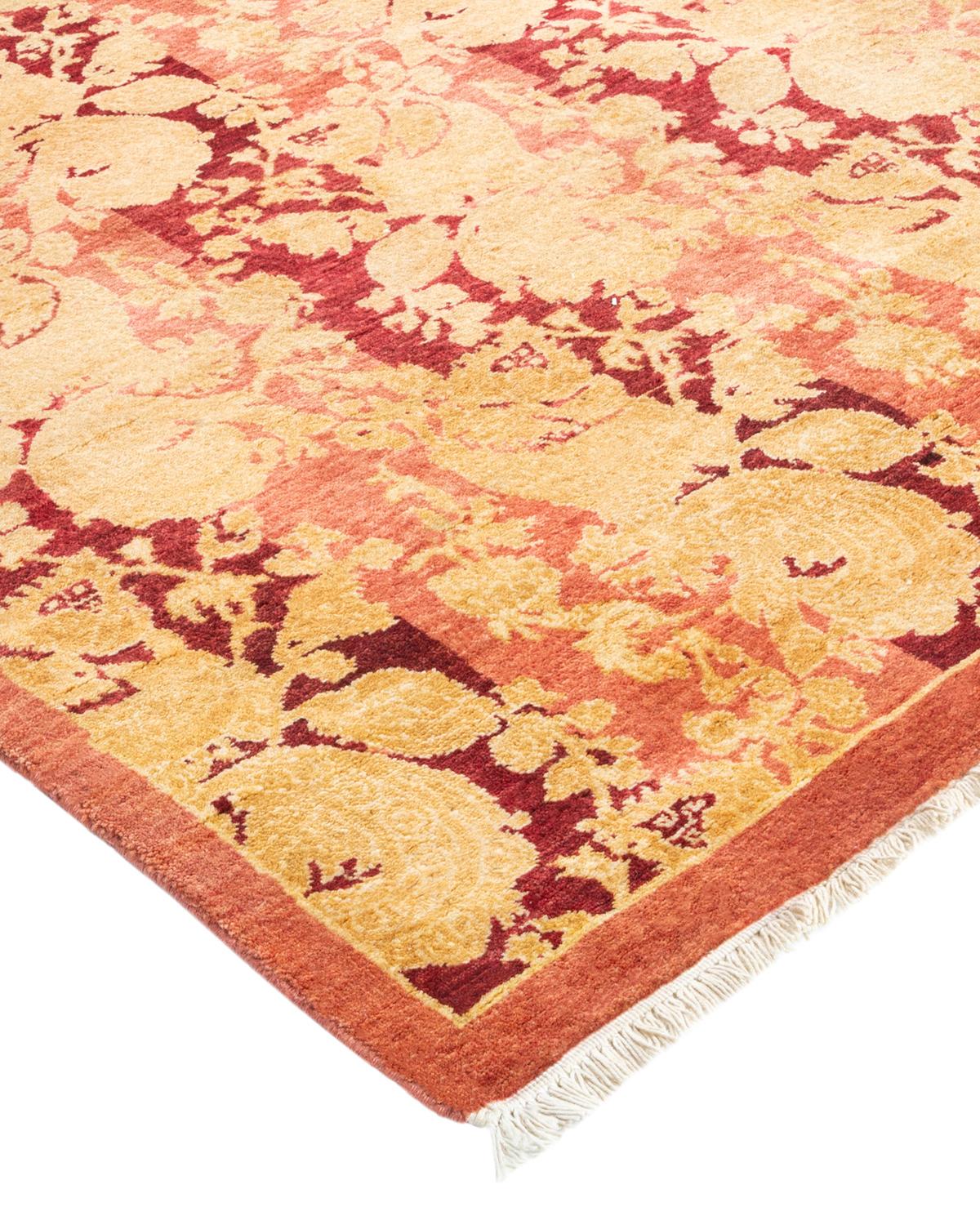 Wool One-of-a-kind Hand Made Traditional Mogul Pink Area Rug For Sale