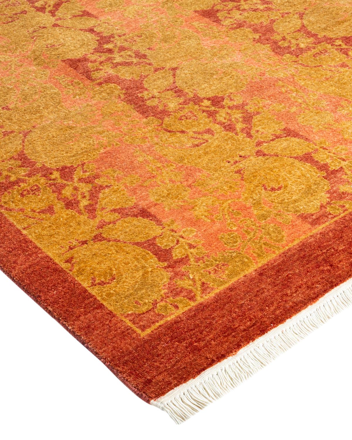 Wool One-of-a-Kind Hand Made Traditional Mogul Pink Area Rug For Sale