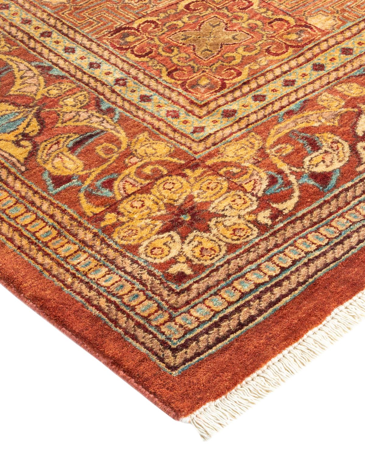 Laine Tapis Mogul traditionnel rose unique fait à la main, unique en son genre en vente