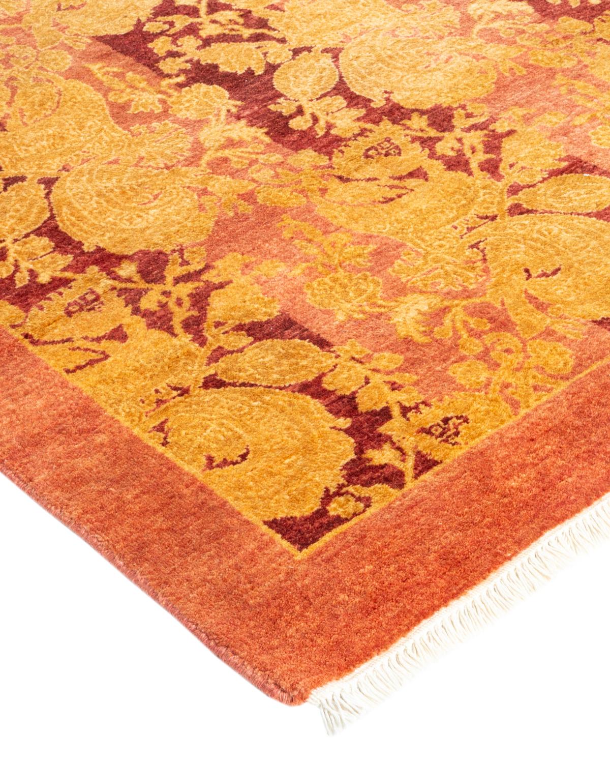 Handgefertigter, traditioneller Mogul-Rosa-Teppich, Unikat (Wolle) im Angebot