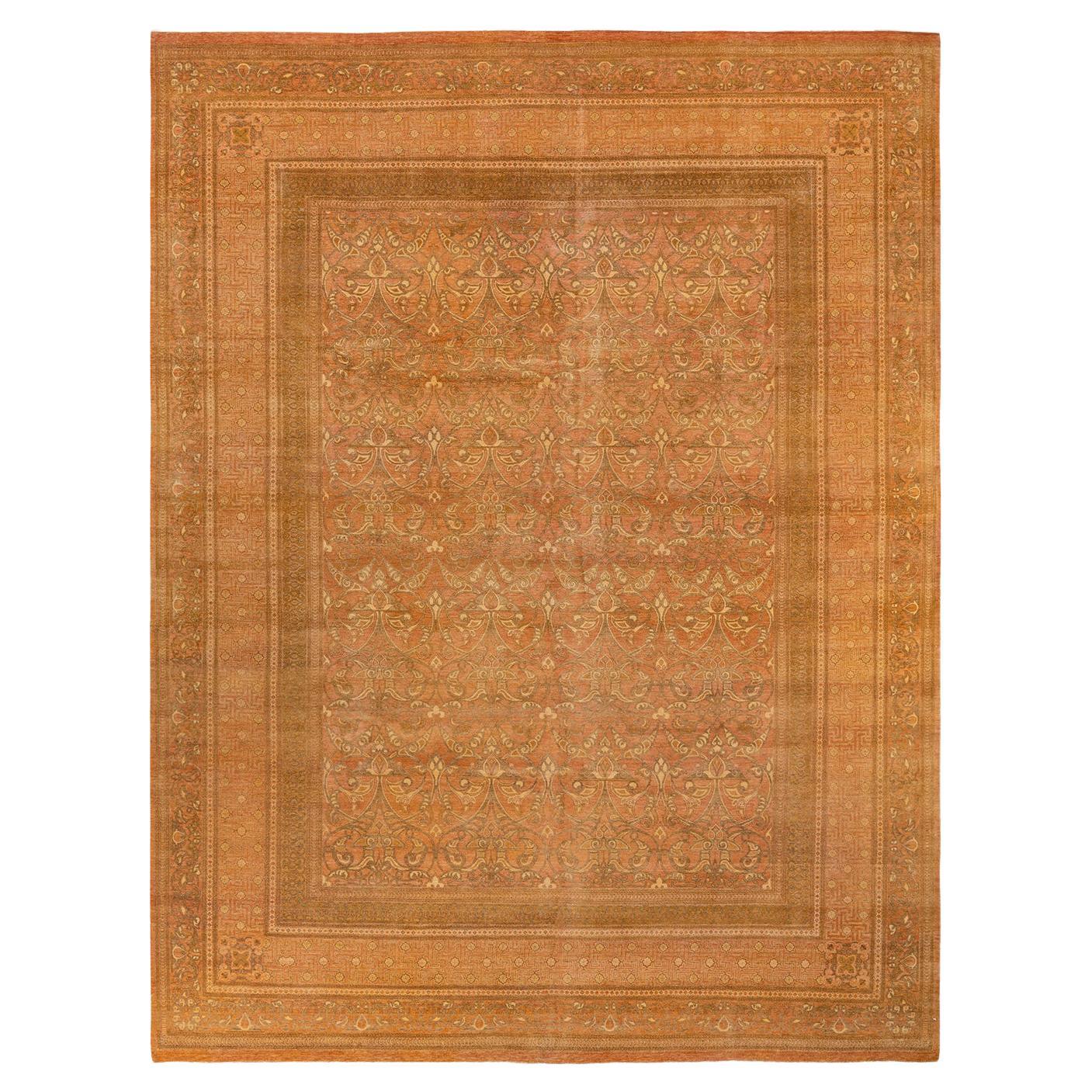 Handgefertigter, traditioneller Mogul-Rosa-Teppich, Unikat