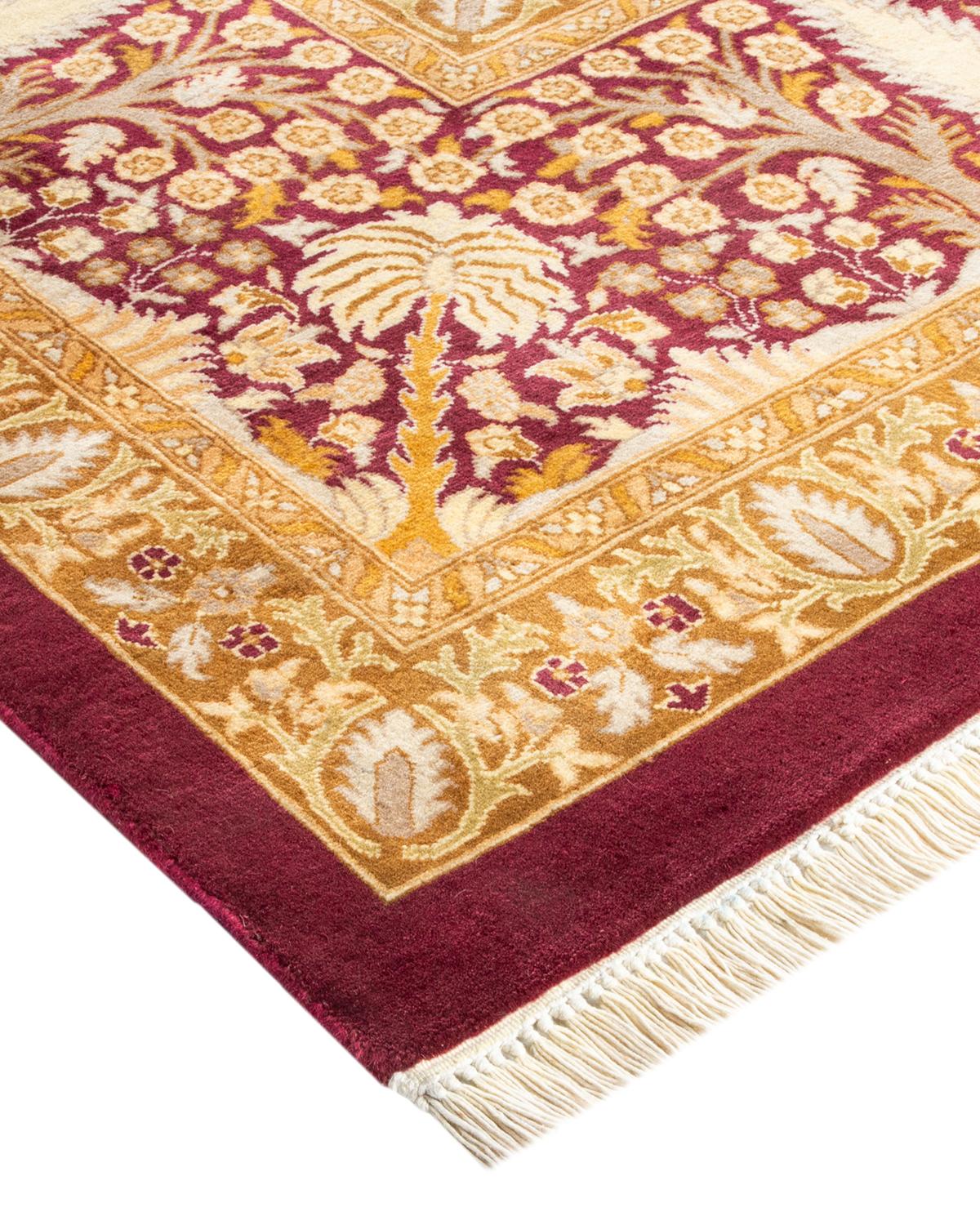 Laine Tapis traditionnel violet moghol unique en son genre fabriqué à la main en vente