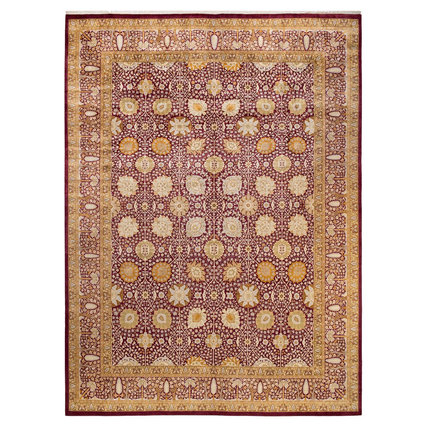 Tapis traditionnel violet moghol unique en son genre fabriqué à la main