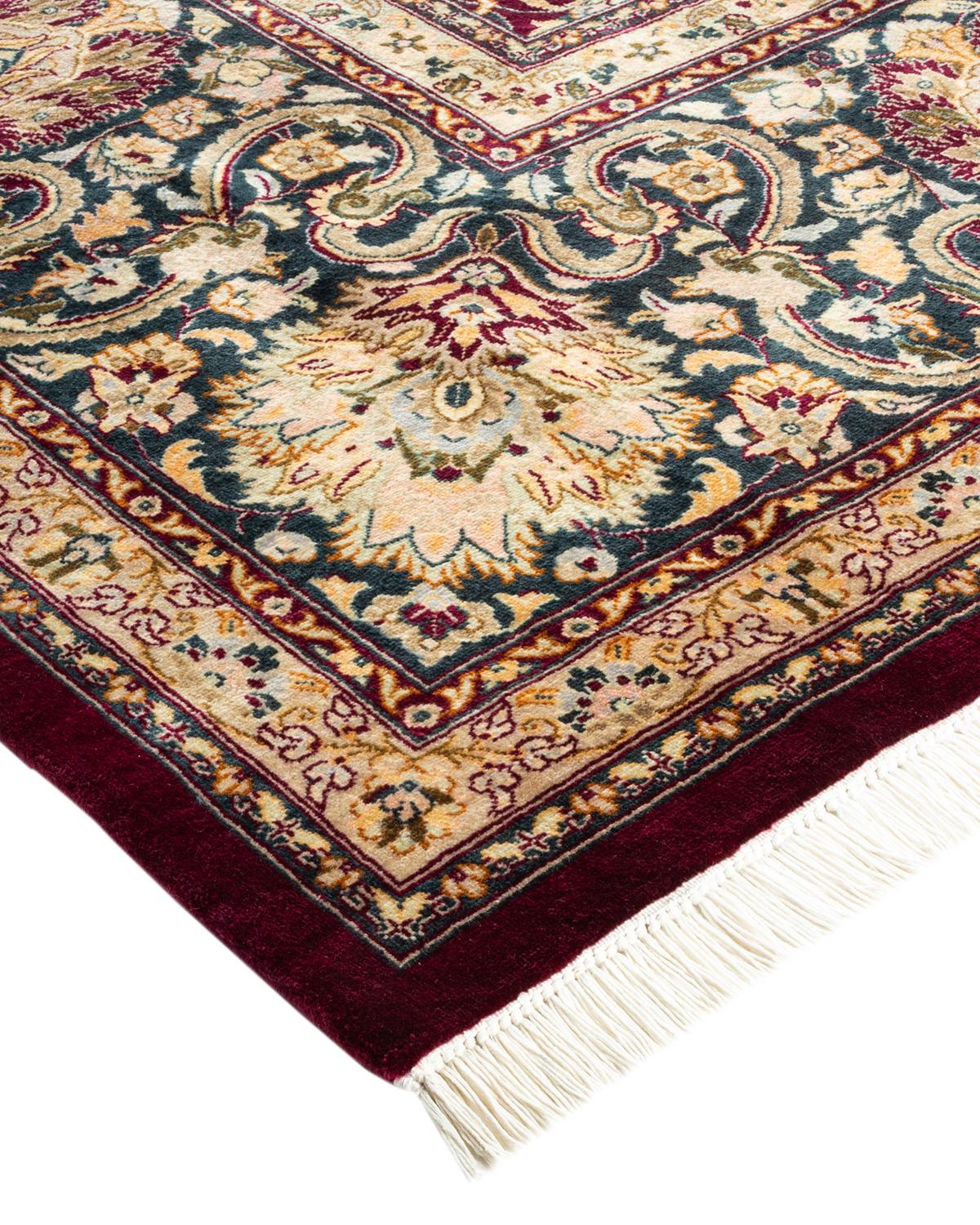 Wool One-Of-A-Kind Hand Made Traditional Mogul Purple Area Rug For Sale