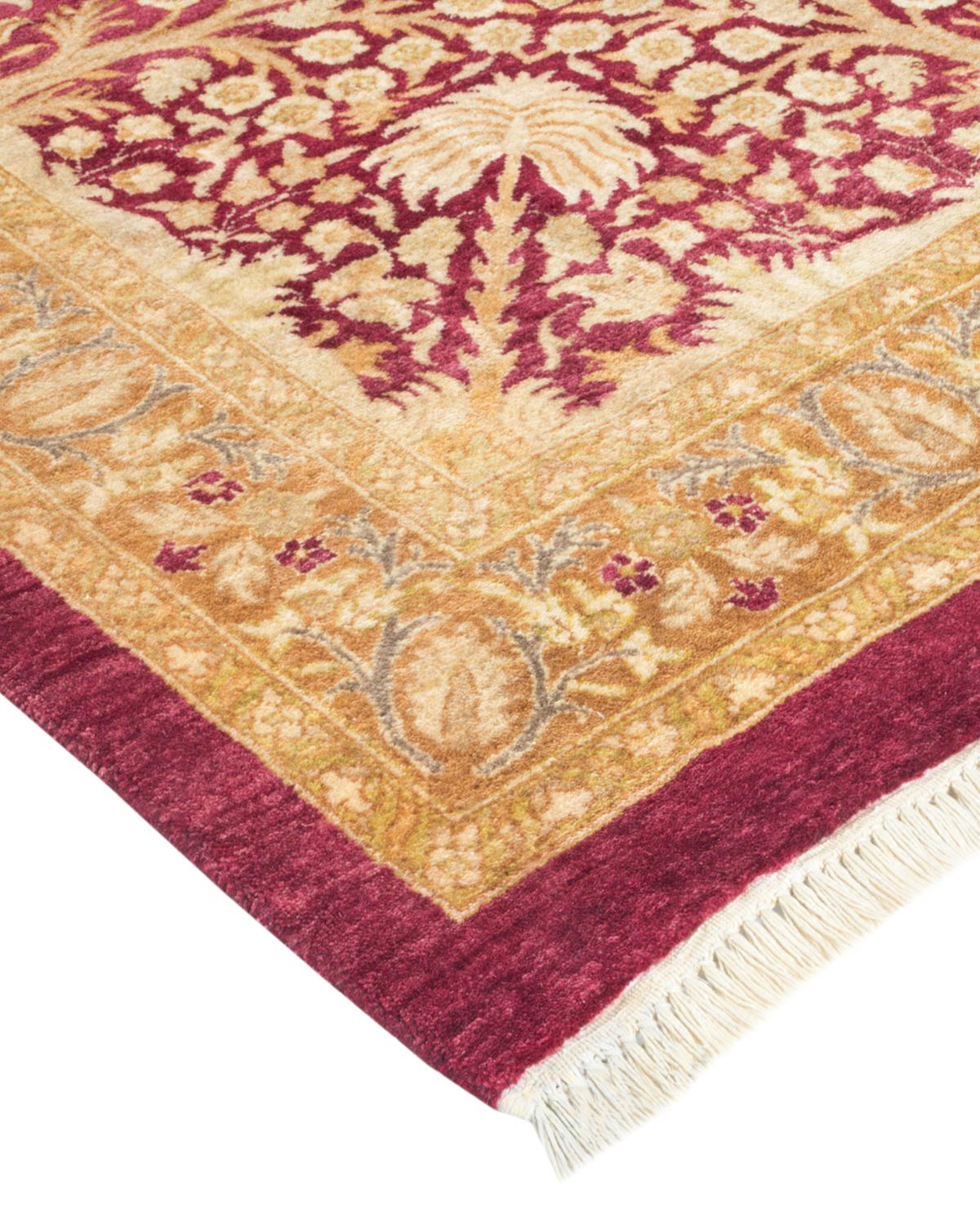 Handgefertigter, traditioneller Mogul-Teppich in Violett, Unikat (Wolle) im Angebot