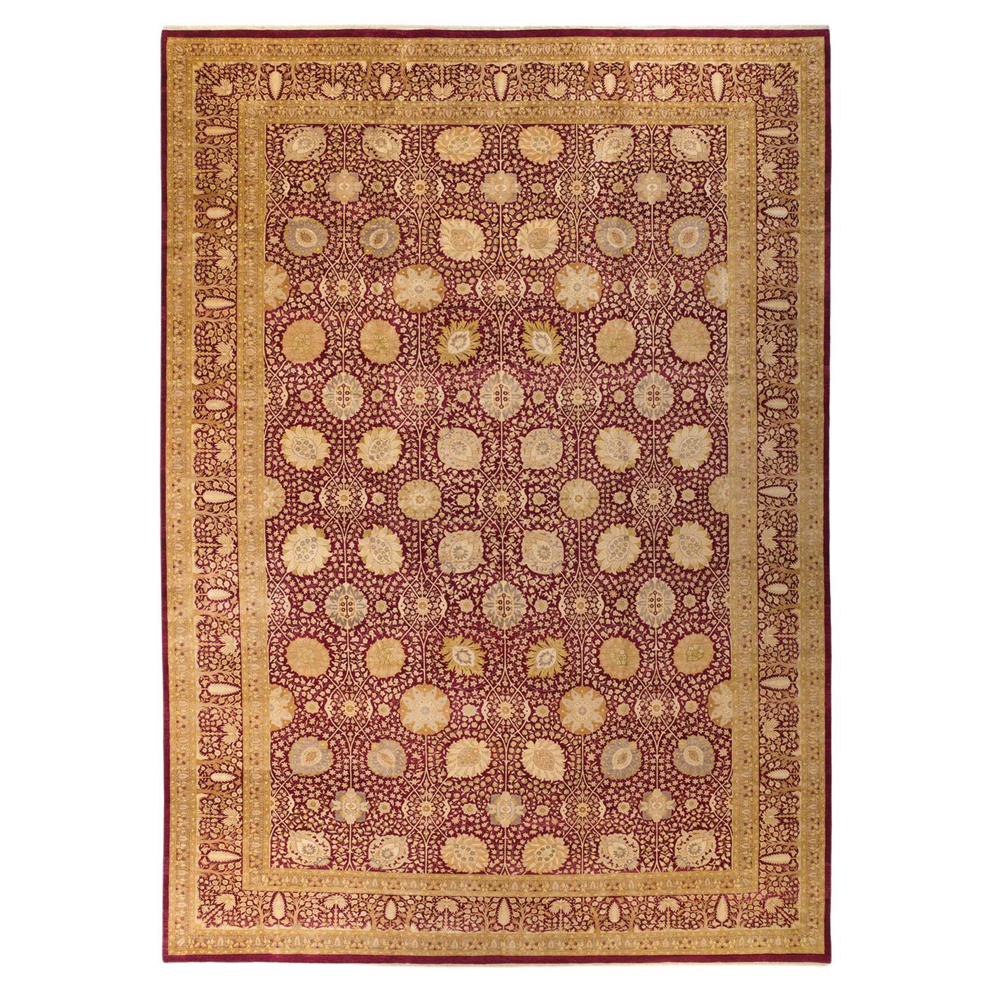 One-of-a-Kind Hand Made Traditional Mogul Purple Area Rug