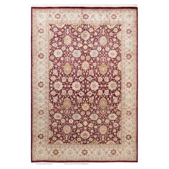 Handgefertigter, traditioneller Mogul-Teppich in Violett, Unikat