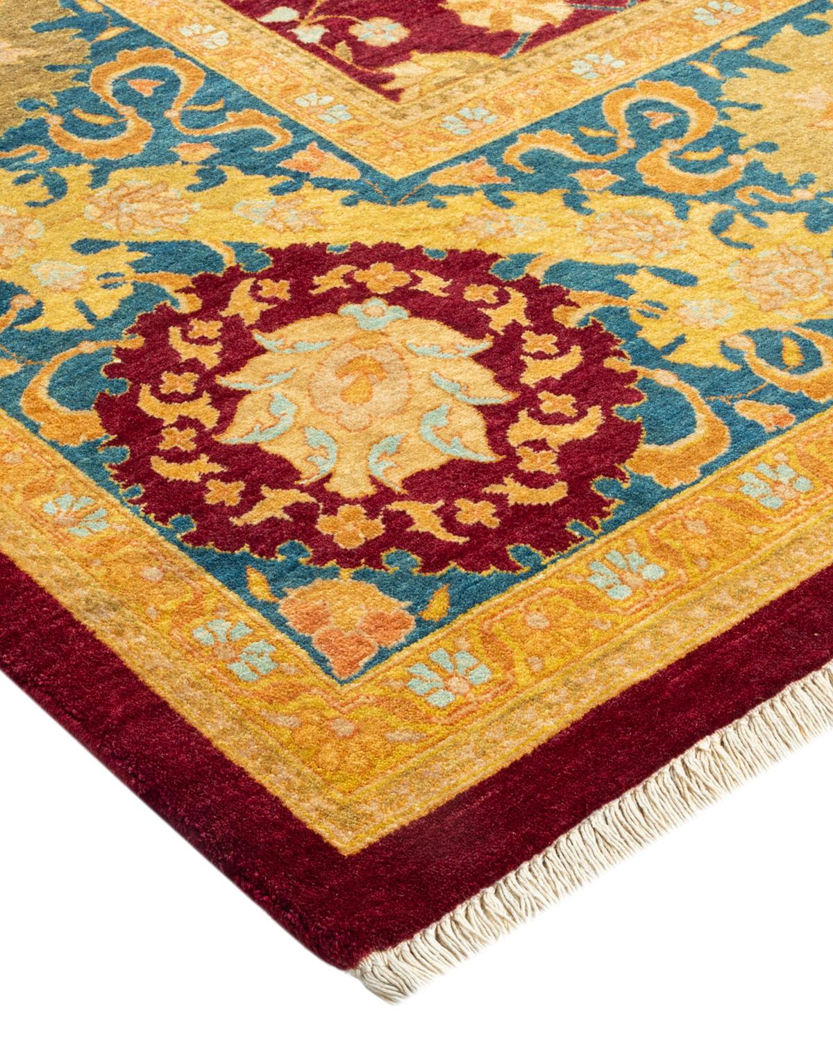 Handgefertigter, traditioneller Mogul-Teppich in Violett, Unikat (Wolle) im Angebot
