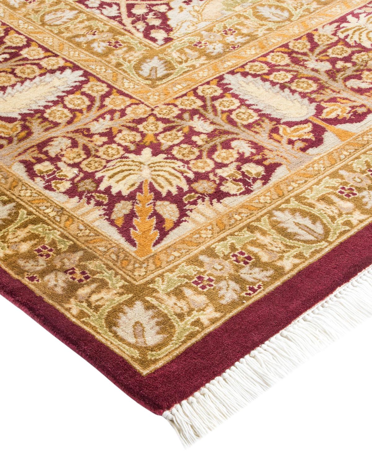 Handgefertigter, traditioneller Mogul-Teppich in Violett, Unikat (Wolle) im Angebot