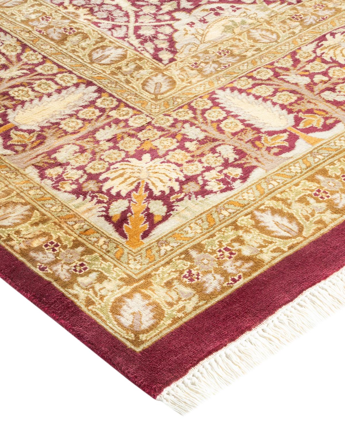 Handgefertigter, traditioneller Mogul-Teppich in Violett, Unikat (Wolle) im Angebot