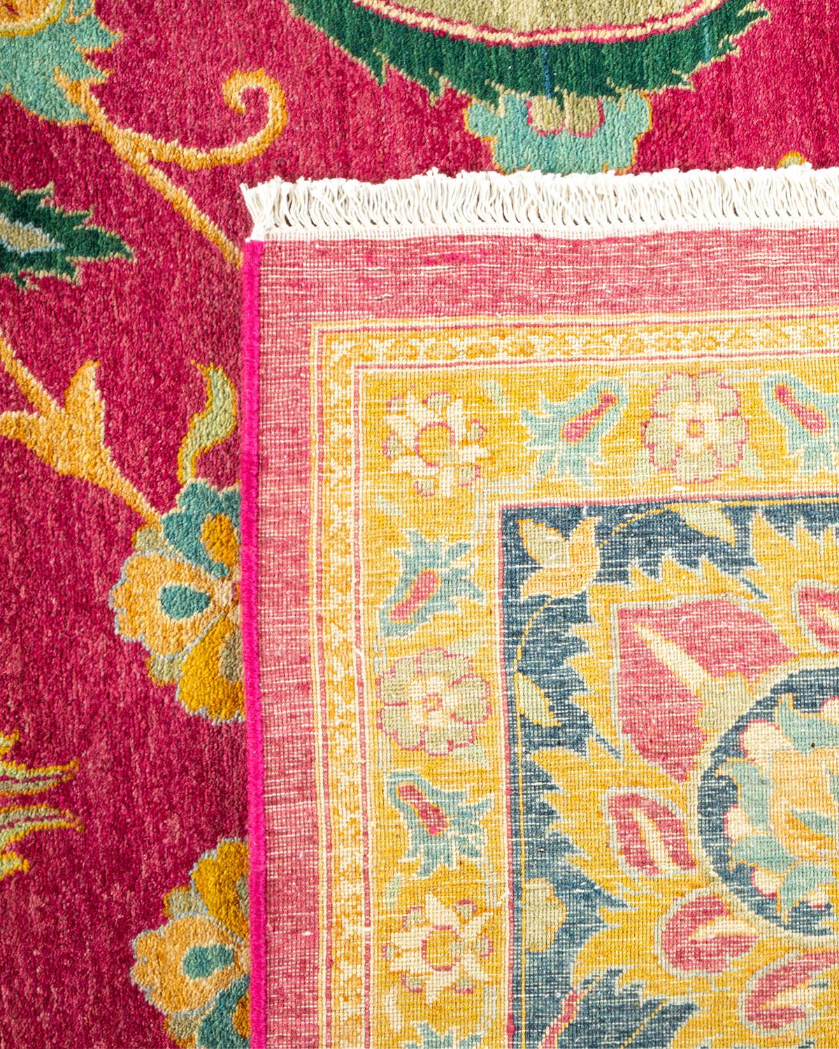 Pakistani One-Of-A-Kind Hand Made Traditional Mogul Purple Area Rug For Sale