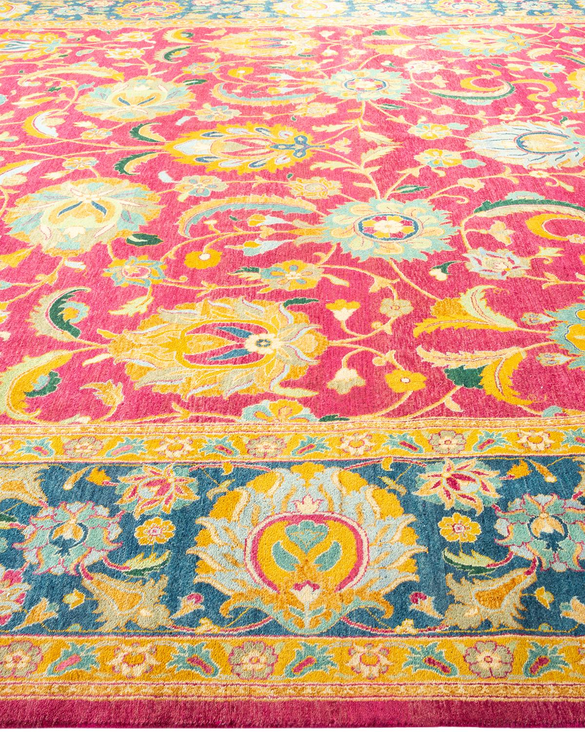 Hand-Knotted One-Of-A-Kind Hand Made Traditional Mogul Purple Area Rug For Sale