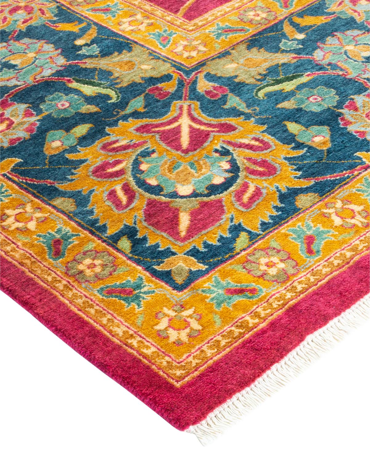 Contemporary One-Of-A-Kind Hand Made Traditional Mogul Purple Area Rug For Sale