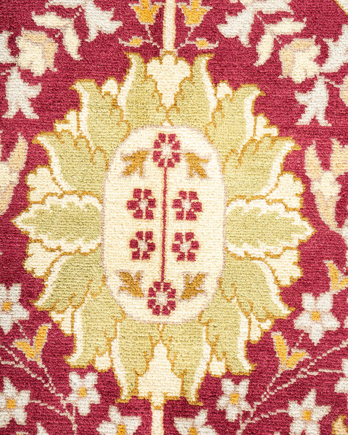 Contemporary One-Of-A-Kind Hand Made Traditional Mogul Purple Area Rug For Sale