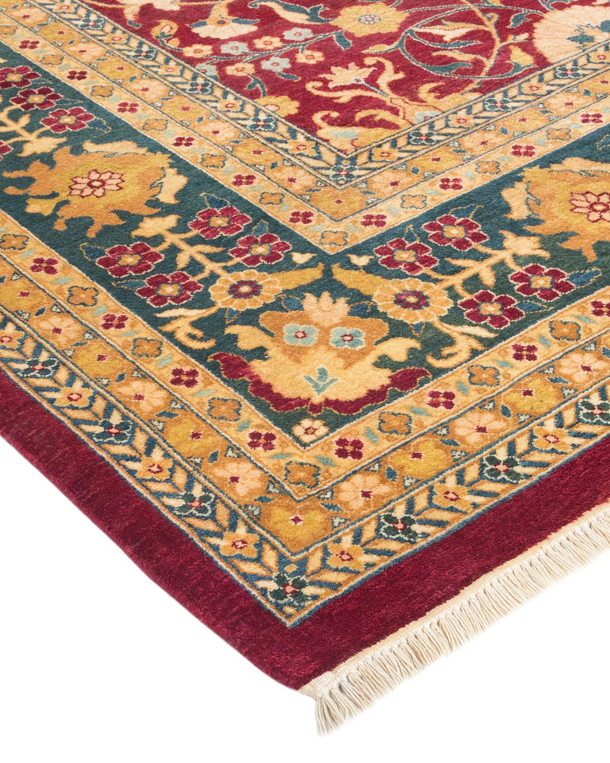 Handgefertigter, traditioneller Mogul-Teppich in Violett, Unikat (Wolle)