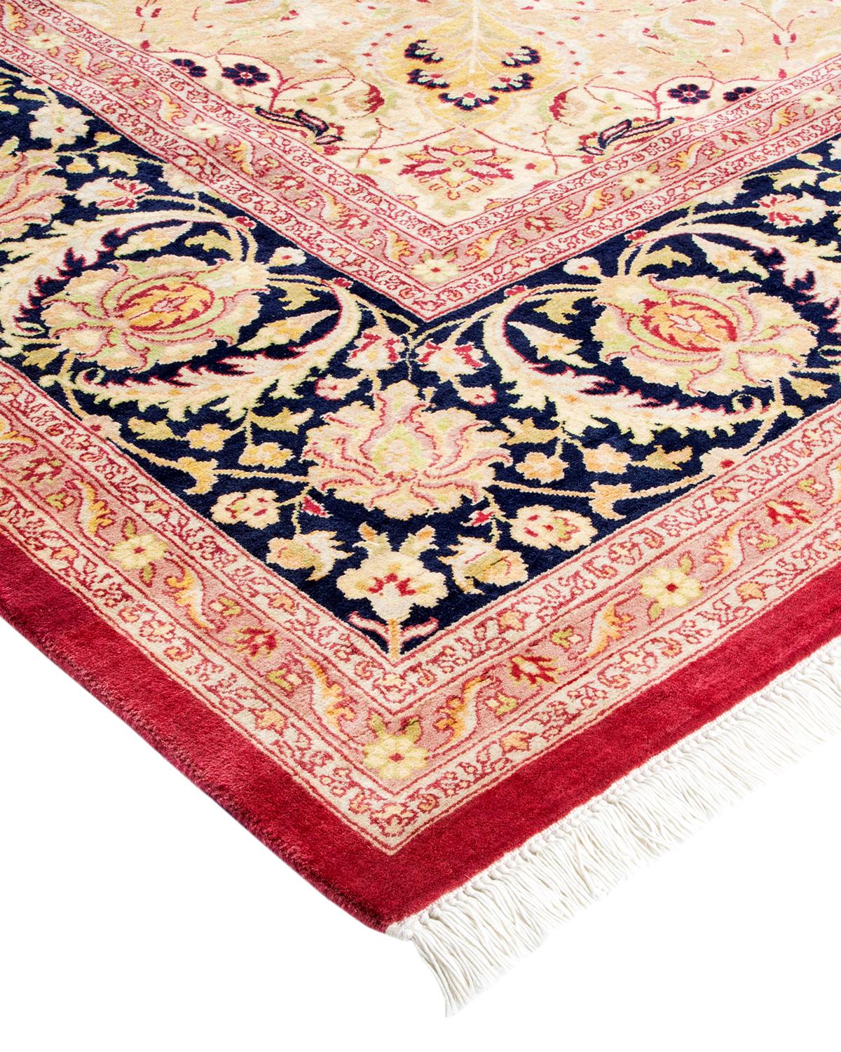Handgefertigter, traditioneller Mogul-Teppich in Violett, Unikat (Wolle) im Angebot