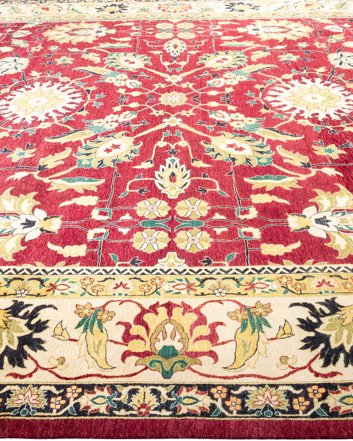One-of-a-kind Hand Made Traditional Mogul Red Area Rug In New Condition For Sale In Norwalk, CT