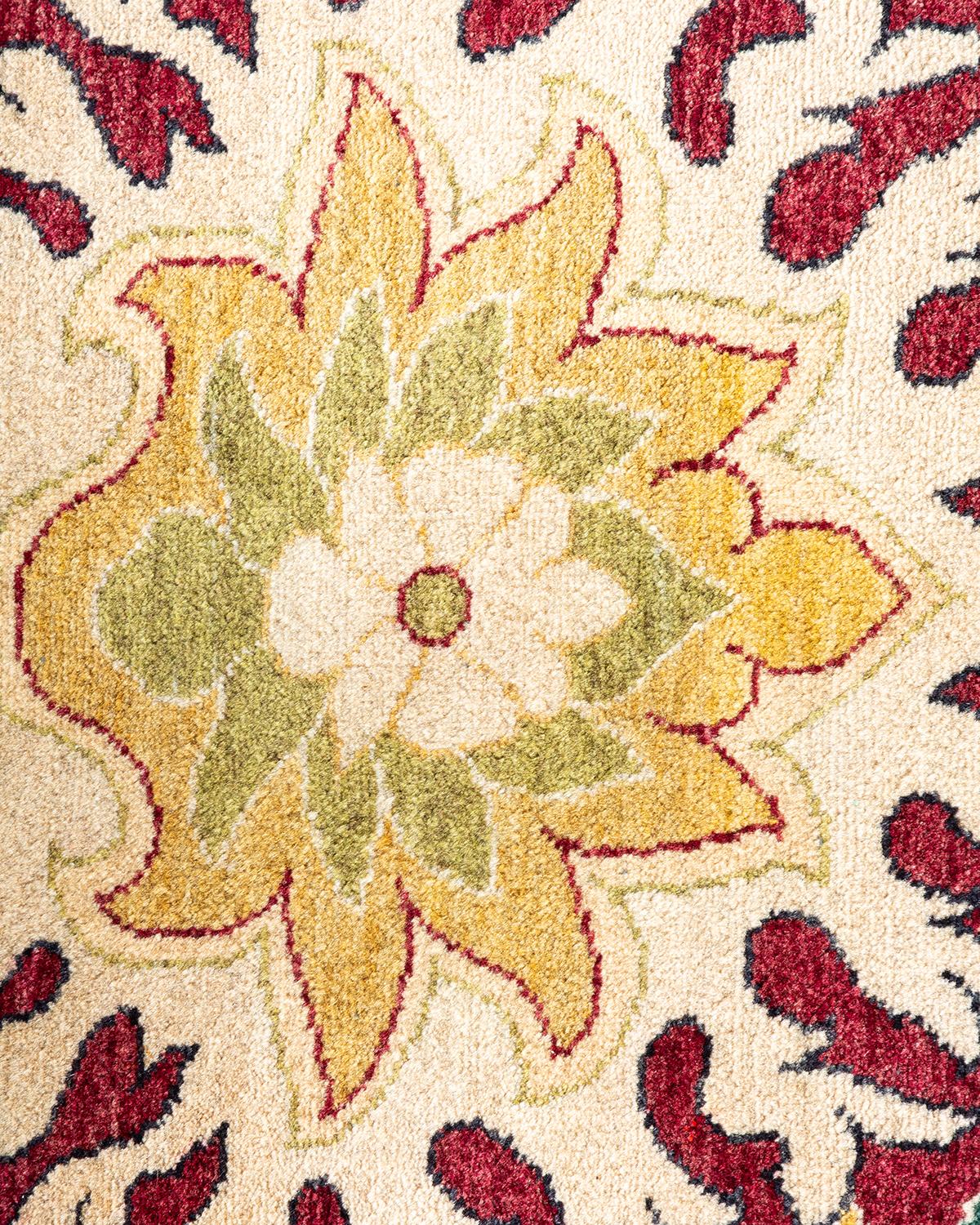 Contemporary One-of-a-kind Hand Made Traditional Mogul Red Area Rug For Sale