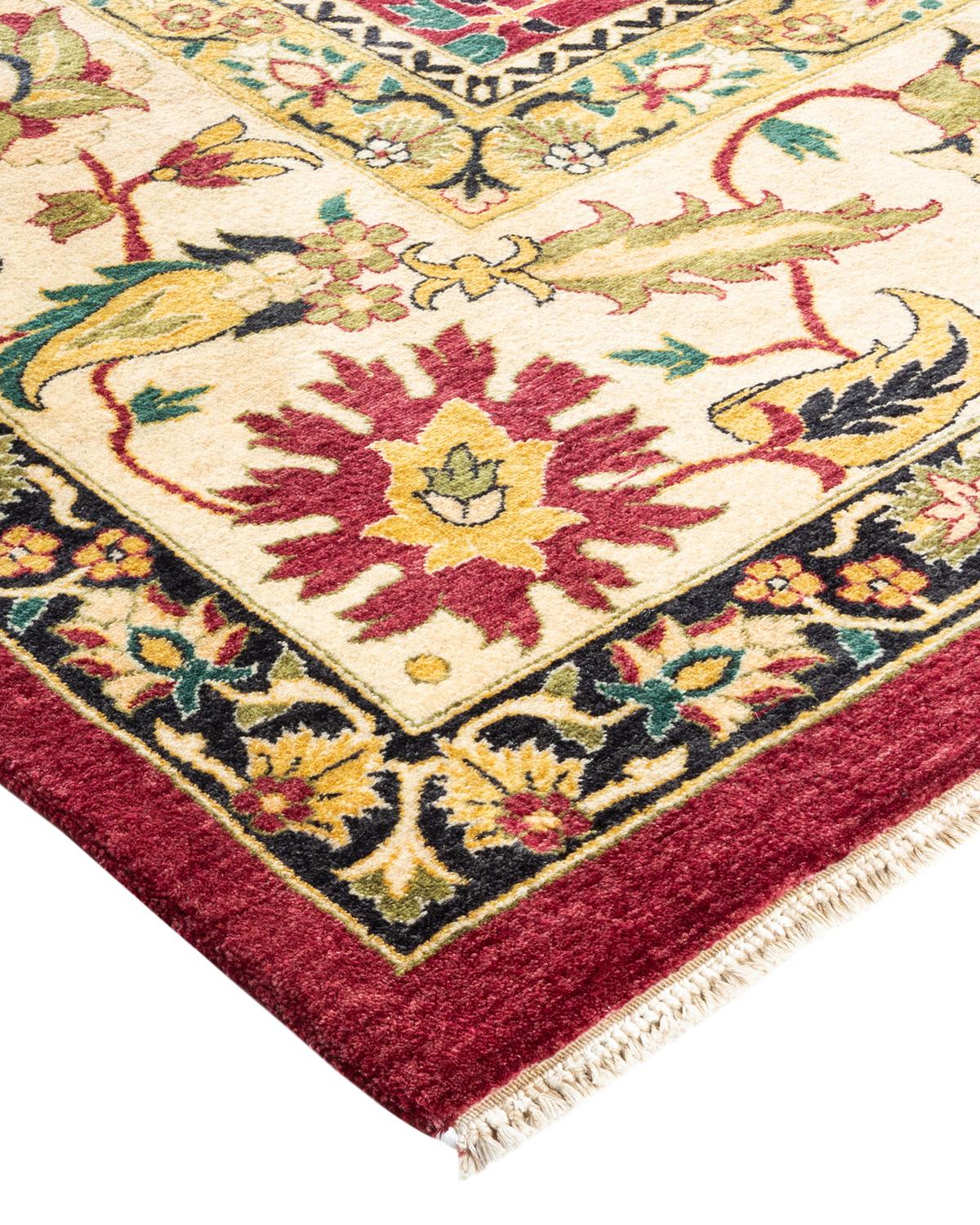 Wool One-of-a-kind Hand Made Traditional Mogul Red Area Rug For Sale