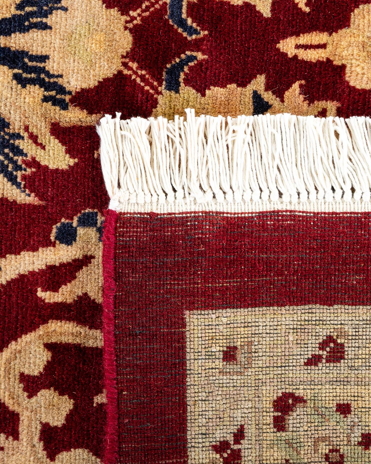 Noué à la main Tapis traditionnel Mogul rouge unique fait à la main, unique en son genre en vente