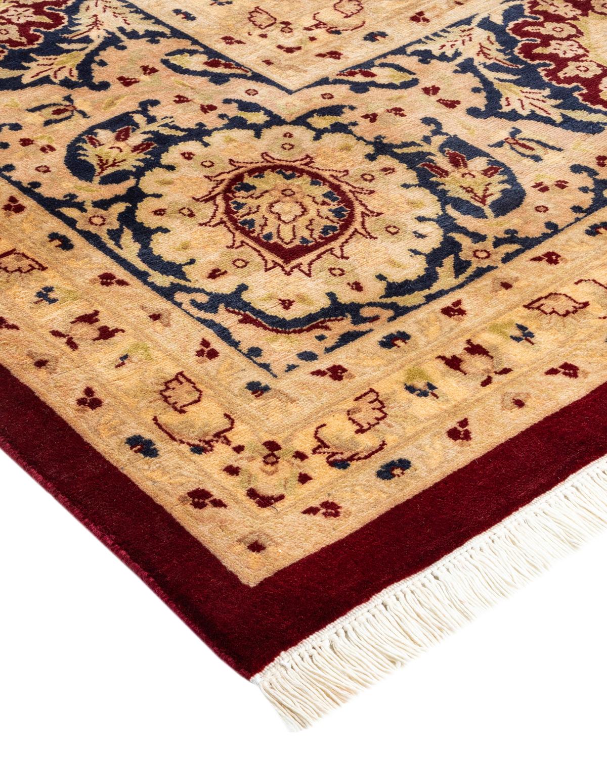 Laine Tapis traditionnel Mogul rouge unique fait à la main, unique en son genre en vente