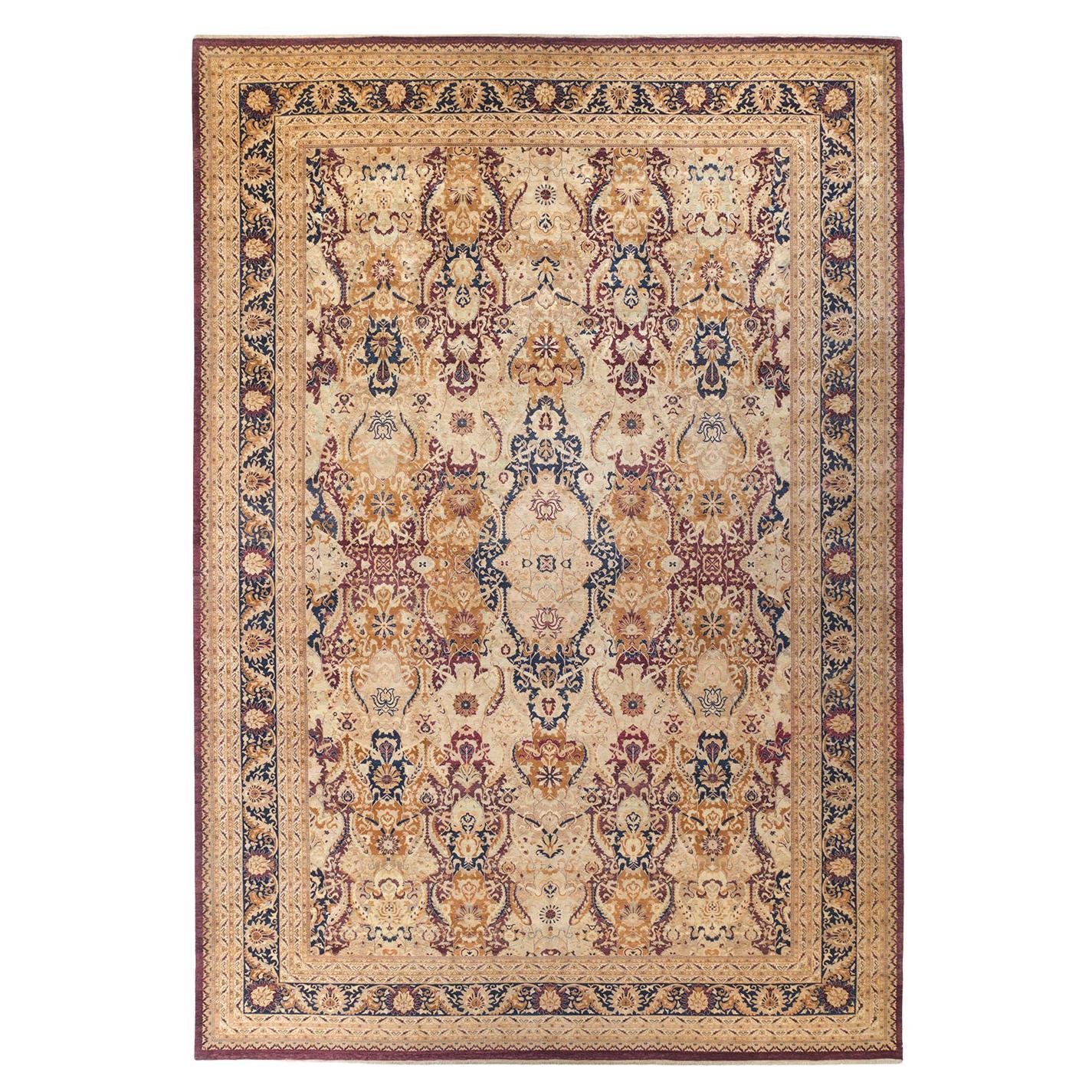 One-of-a-kind Hand Made Traditional Mogul Red Area Rug For Sale