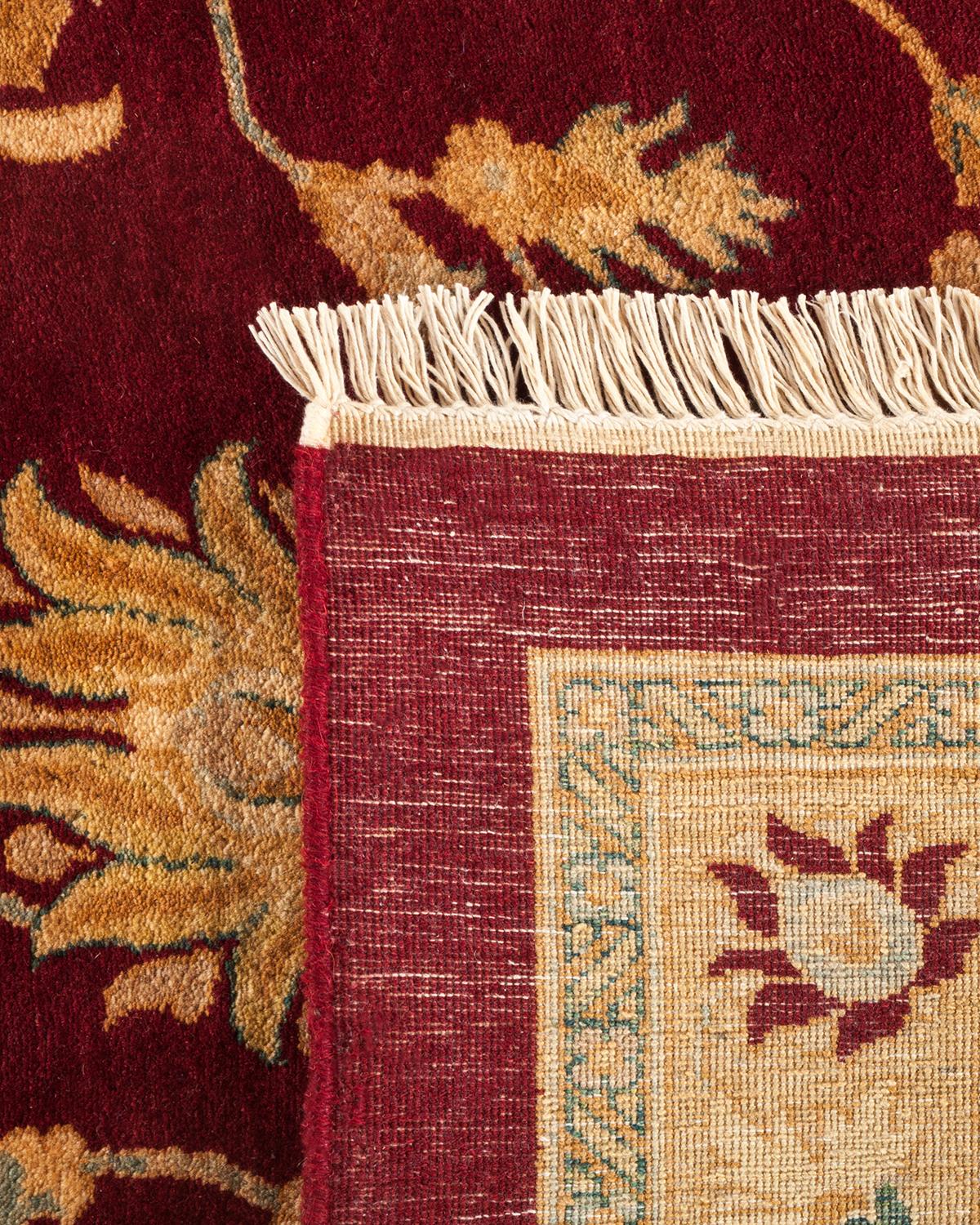 Hand-Knotted One-of-a-kind Hand Made Traditional Mogul Red Area Rug For Sale