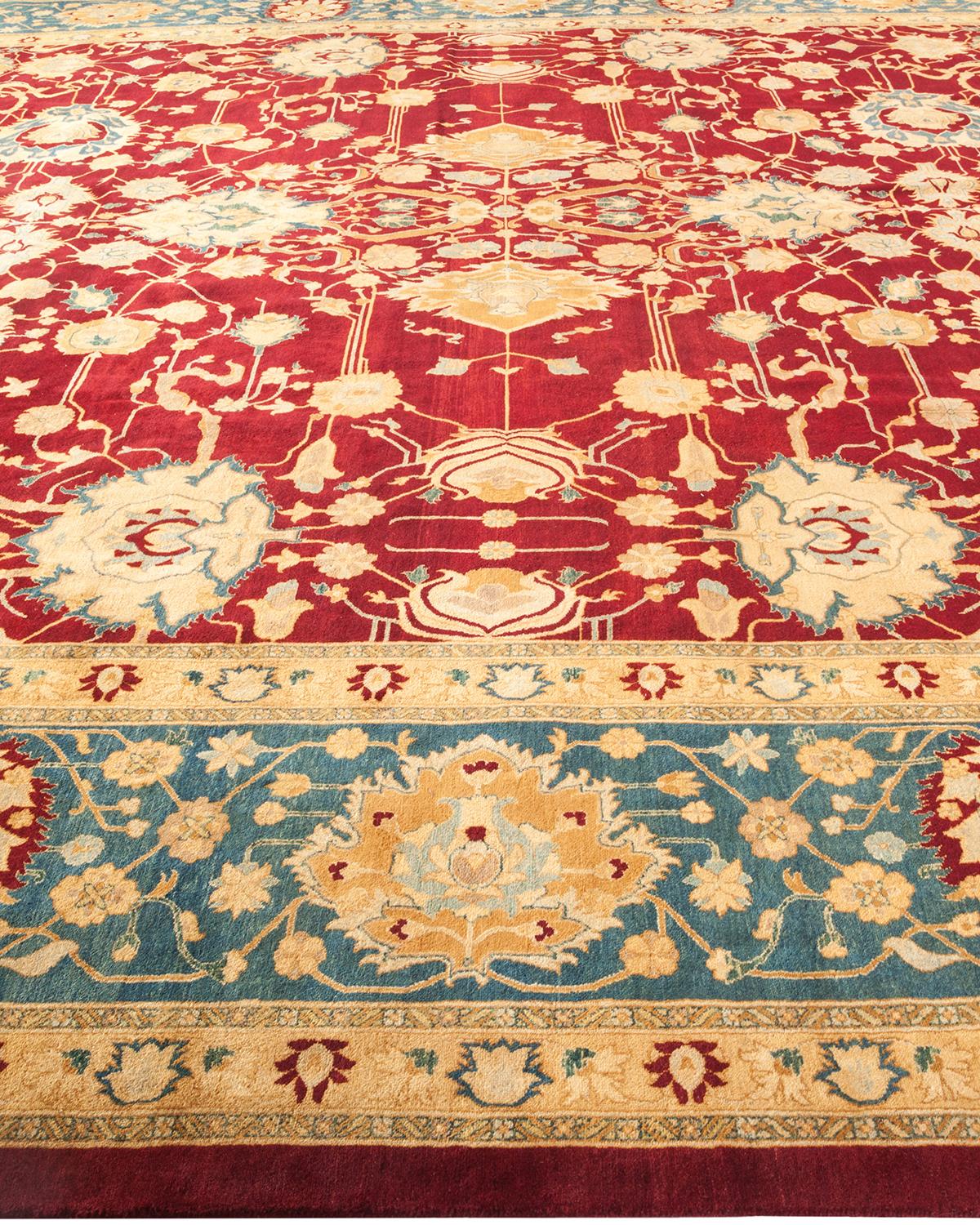 One-of-a-kind Hand Made Traditional Mogul Red Area Rug In New Condition For Sale In Norwalk, CT