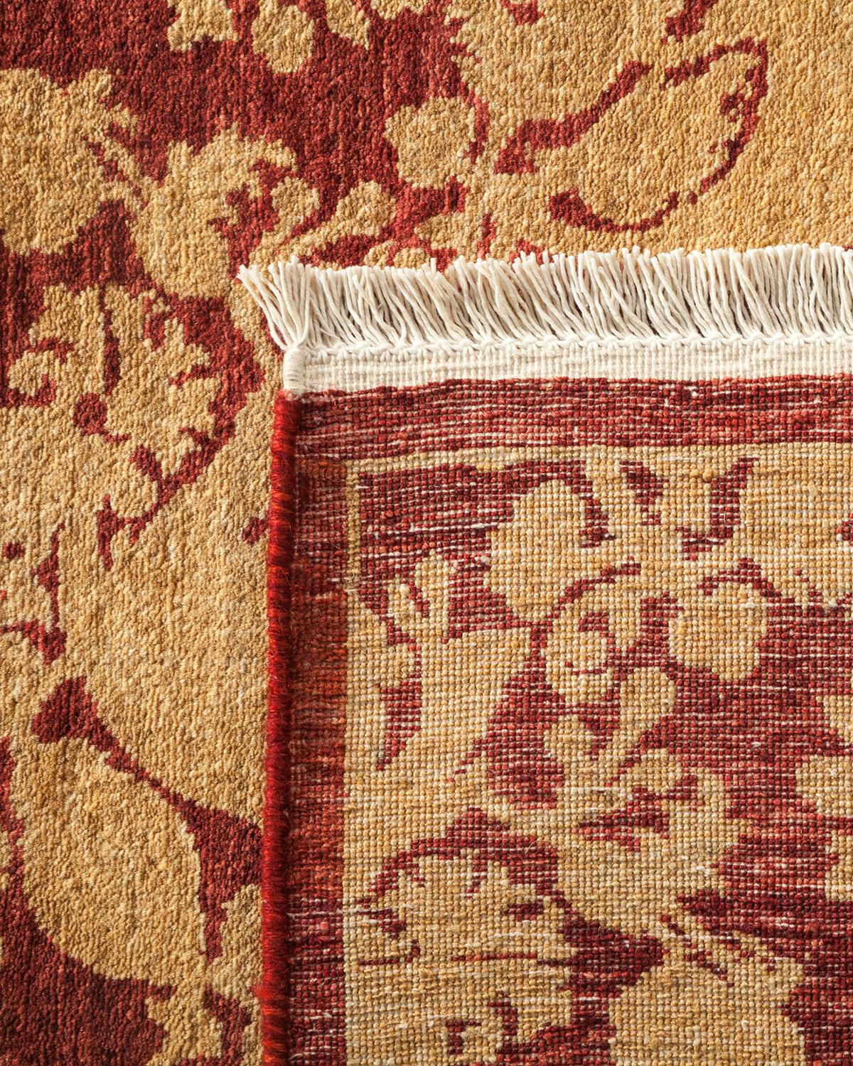 Hand-Knotted One-of-a-kind Hand Made Traditional Mogul Red Area Rug For Sale