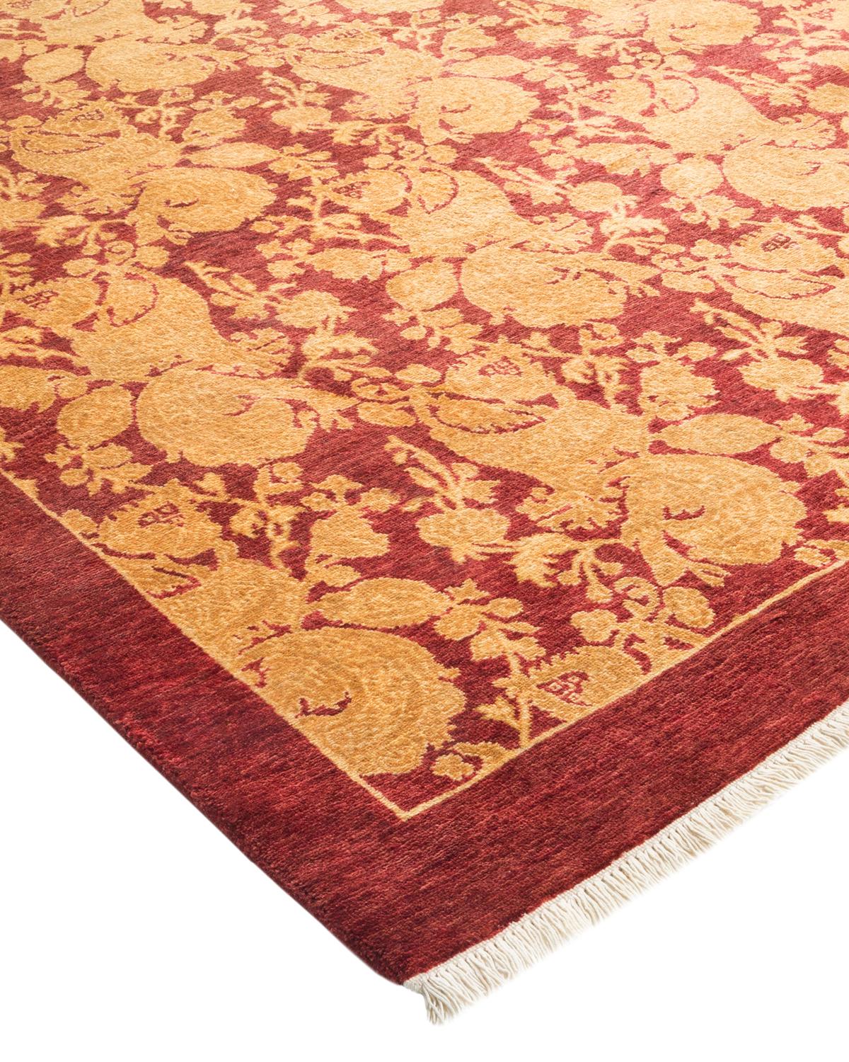 Wool One-Of-A-Kind Hand Made Traditional Mogul Red Area Rug For Sale