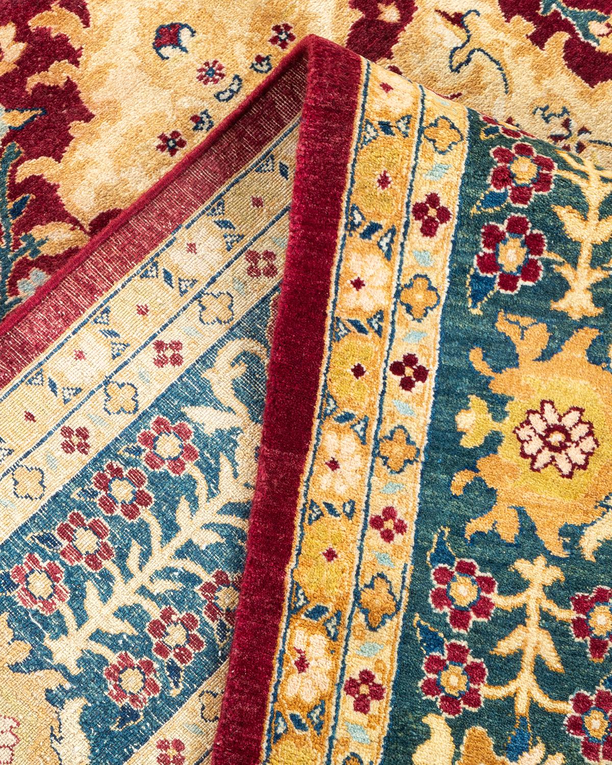 Pakistanais Tapis traditionnel Mogul rouge unique fait à la main, unique en son genre en vente