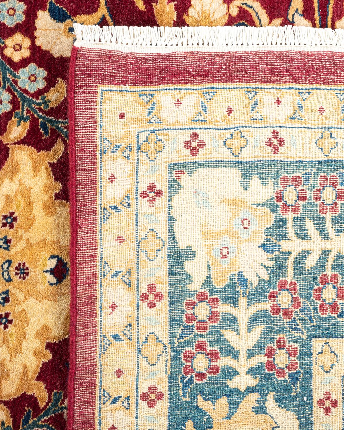 Noué à la main Tapis traditionnel Mogul rouge unique fait à la main, unique en son genre en vente