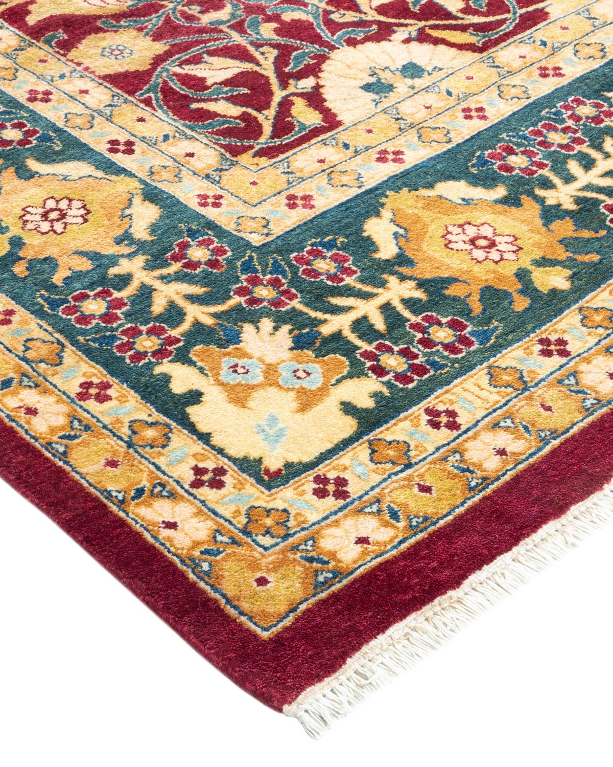 Laine Tapis traditionnel Mogul rouge unique fait à la main, unique en son genre en vente