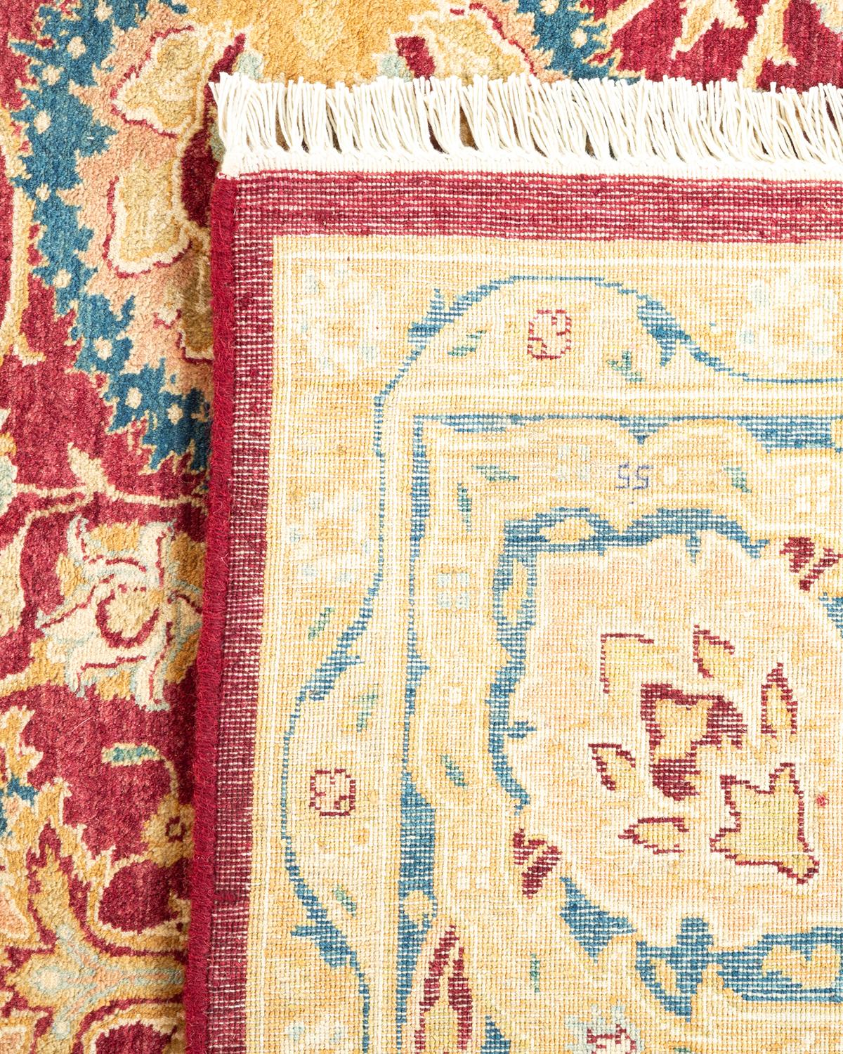 Noué à la main Tapis traditionnel Mogul rouge unique fait à la main, unique en son genre en vente