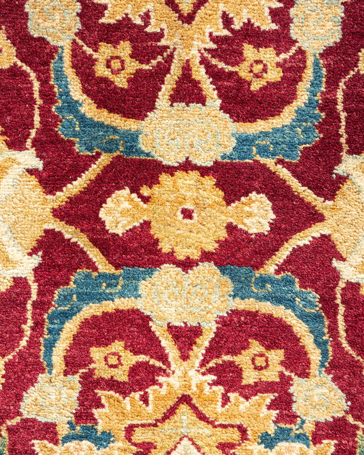 XXIe siècle et contemporain Tapis traditionnel Mogul rouge unique fait à la main, unique en son genre en vente