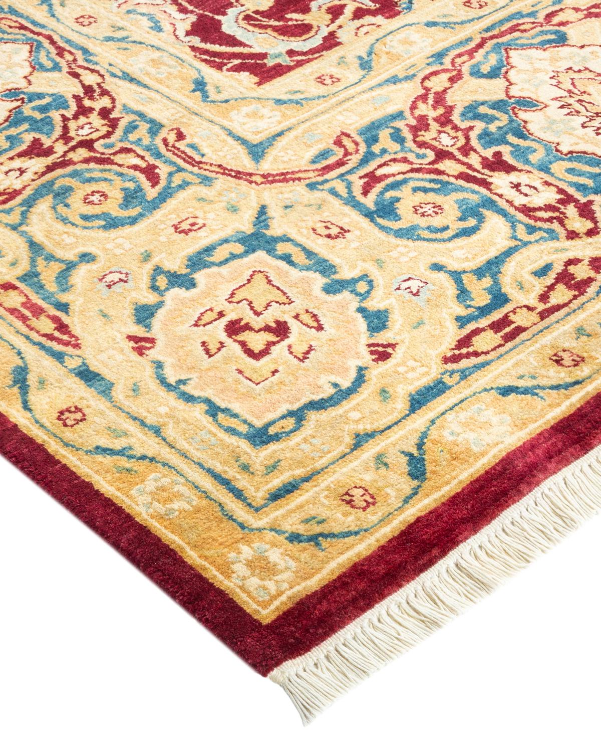 Laine Tapis traditionnel Mogul rouge unique fait à la main, unique en son genre en vente