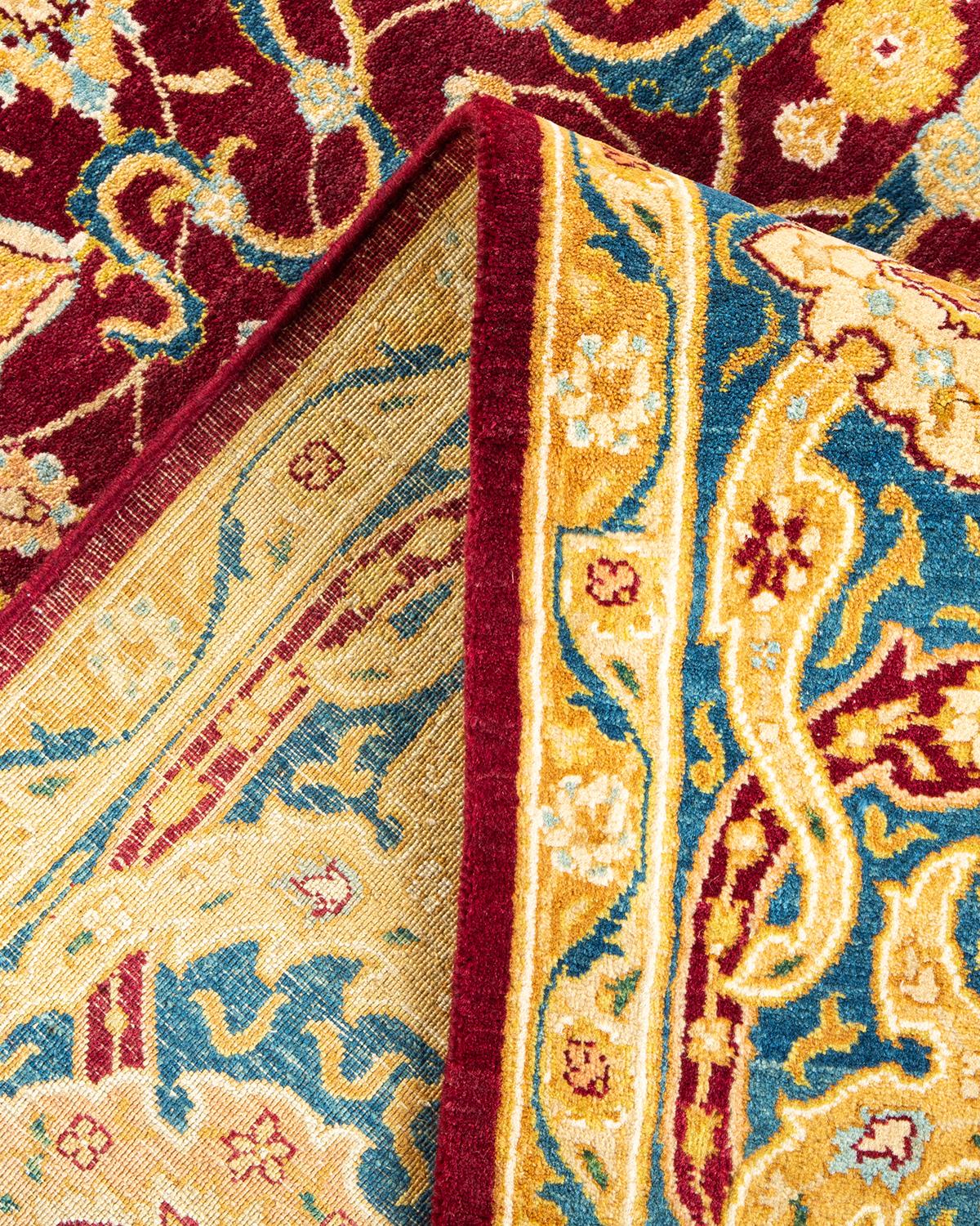 Noué à la main Tapis traditionnel Mogul rouge unique fait à la main, unique en son genre en vente