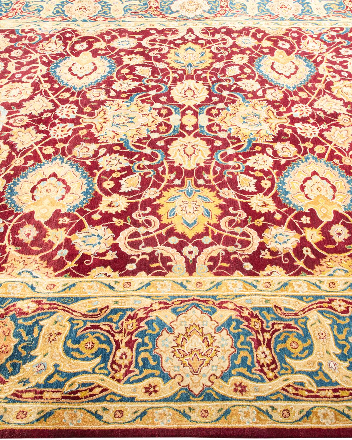 XXIe siècle et contemporain Tapis traditionnel Mogul rouge unique fait à la main, unique en son genre en vente