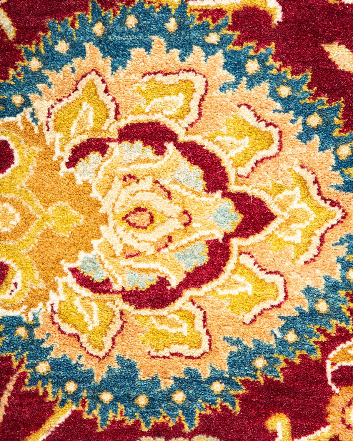 Laine Tapis traditionnel Mogul rouge unique fait à la main, unique en son genre en vente