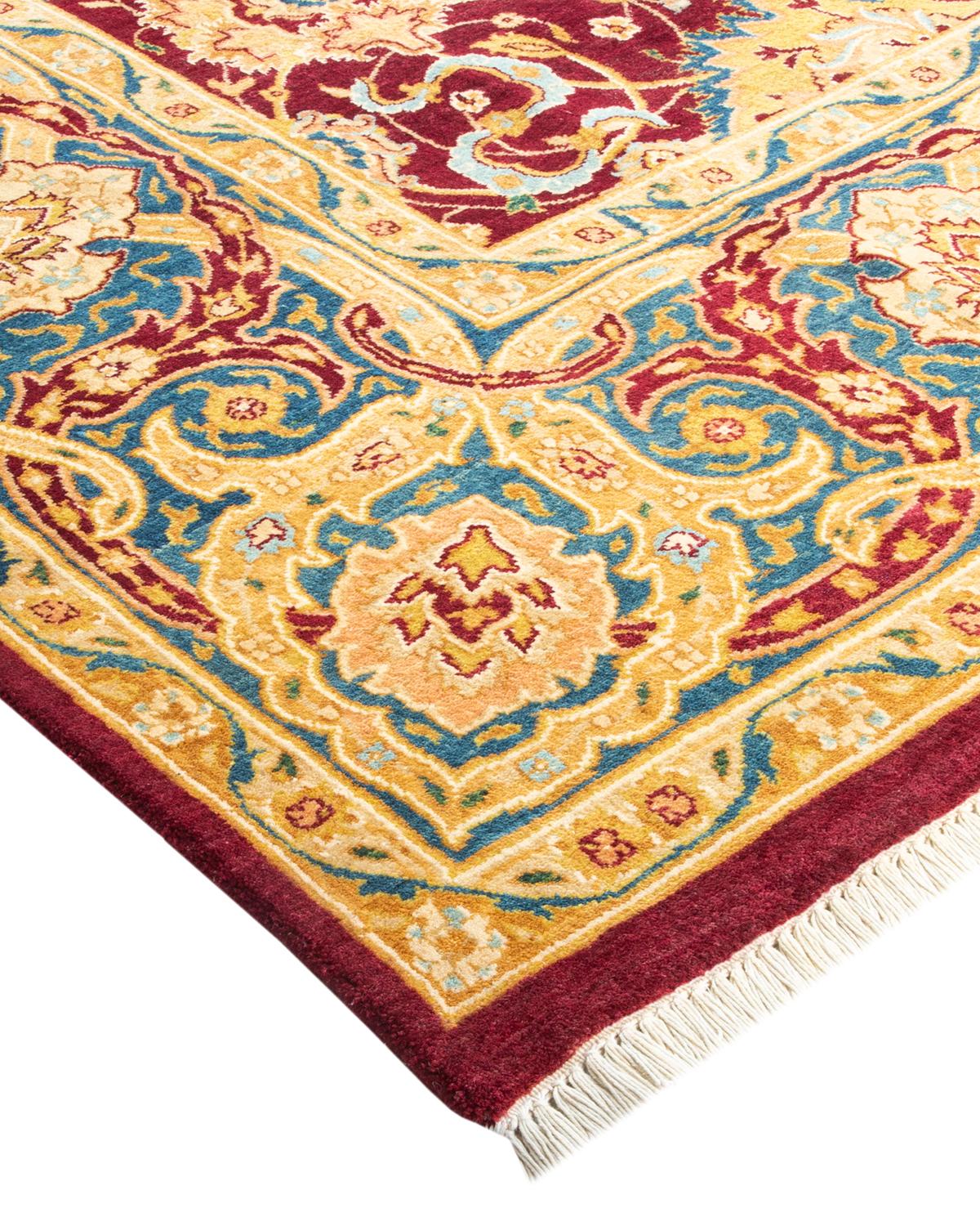 Tapis traditionnel Mogul rouge unique fait à la main, unique en son genre en vente 1
